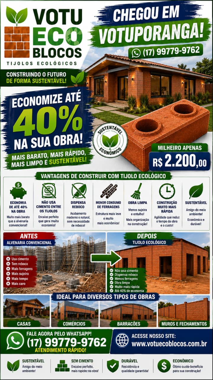 Vantagens do tijolo ecológico VotuEco Blocos