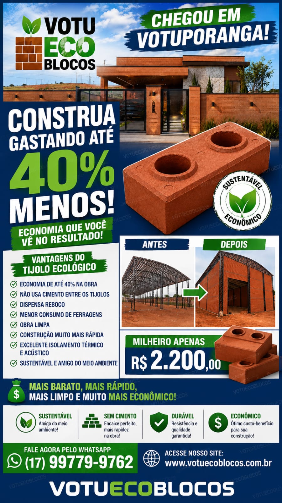 Antes e depois de obras com tijolo ecológico VotuEco Blocos