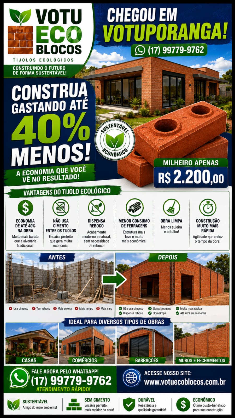 Construa gastando até 40% menos com tijolo ecológico